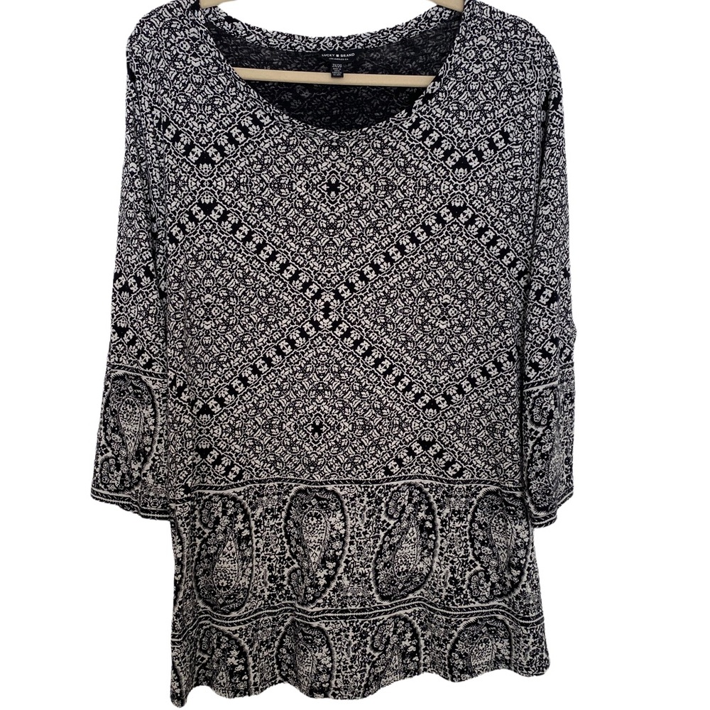 NWOT Lucky Brand Plus Size Knit Top | Size 2X | Black/White print | 3/4 sleeves